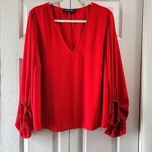Red Eloquii balloon sleeve top